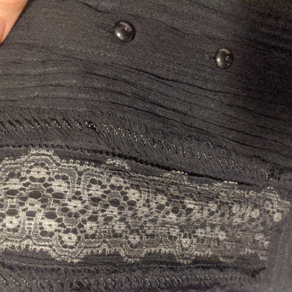 Elie Tahari Silk Tuxedo Fitted Black Shirt w Cream Lace details btwn Silk - Picture 5 of 8